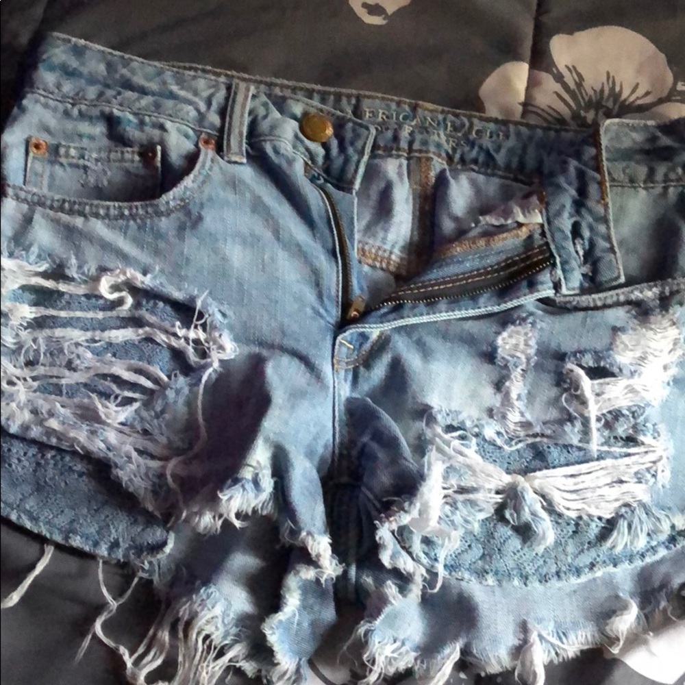 American Eagle High Rise Ripped Jean Shorts